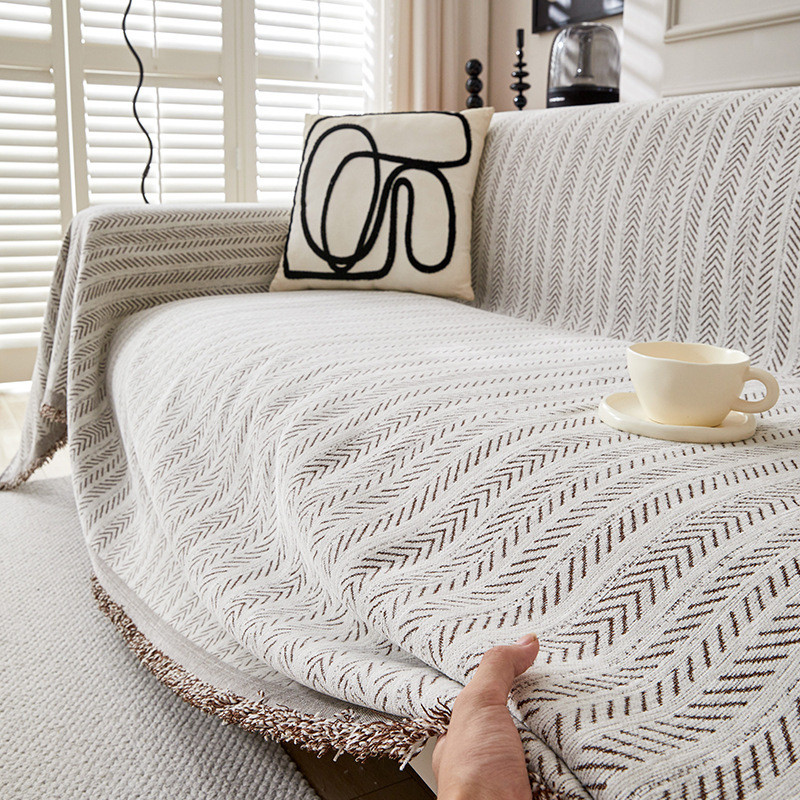 Bọc Sofa Chăn Sofa Màu Trơn Họa Tiết Xương Cá, Vải Chenille Đa Năng Chống Trơn Trượt, Máy Có Thể Giặt Được, Vỏ Sofa 2 Và 3 Chỗ Khăn Trải Sofa