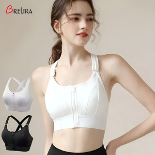 Brelira Áo ngực thể thao nữ có thể điều chỉnh dây kéo phía trước Tank Top Bra NonSteel Ring Yoga AntiShock Bra