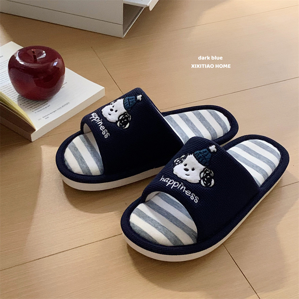 Dép vải lanh Cotton yên tĩnh Giày đế mềm Nhật Bản Fun Hat Puppy Dép bốn mùa Dép vải lanh đa năng Dép đi trong nhà Dép đi trong nhà thấm mồ hôi