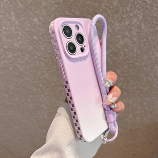 Lưới Vuông Màu Xanh Tím Màu Silicon Mềm Wrsit Dây Đeo Ốp Lưng Điện Thoại iPhone 16Promax 15Promax 13 14 Pro Max 15Plus Chống Sốc Bảo Vệ Toàn Diện Nam Nữ Vỏ Di Động