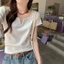 Sang Trọng Áo Thun Nữ Cổ Chữ V Short Sleeve Slim-Fit Chính Hãng Phong Cách Hot Girl