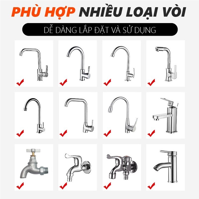 Đầu nối vòi nước tăng áp xoay 720 độ lắp vòi nước chậu rửa bát chén với 2 chế độ nước chảy