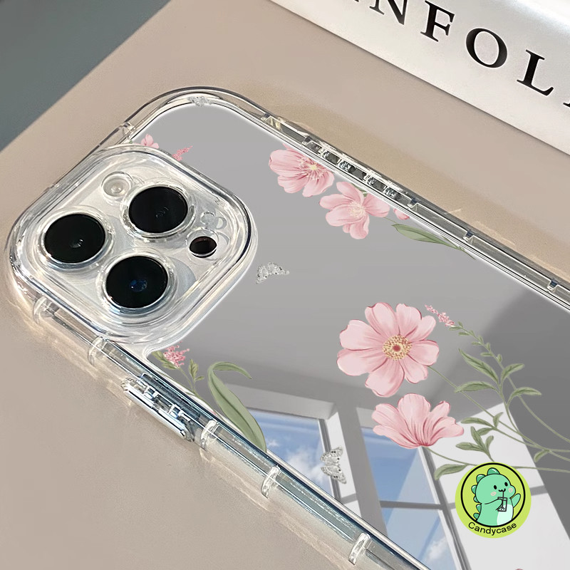 Ốp Điện Thoại Gương Túi Khí Cho OPPO Reno 14 13 11 10 9 8 8T 8Z 7Z 8 7 Lite 6 5 4 3 SE Find X8 X8S X7 X6 X5 X3 Pro Plus Ultra 5G 4G Vỏ Hoa Bướm Dễ Thương Vỏ trong suốt đơn giản