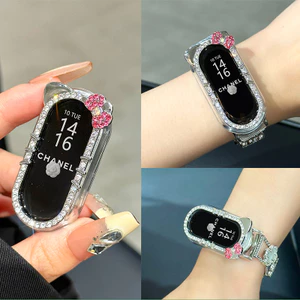 Ốp bảo vệ rỗng cho Xiaomi Mi Band 10/9/8, thiết kế nữ, viền kim loại lấp lánh