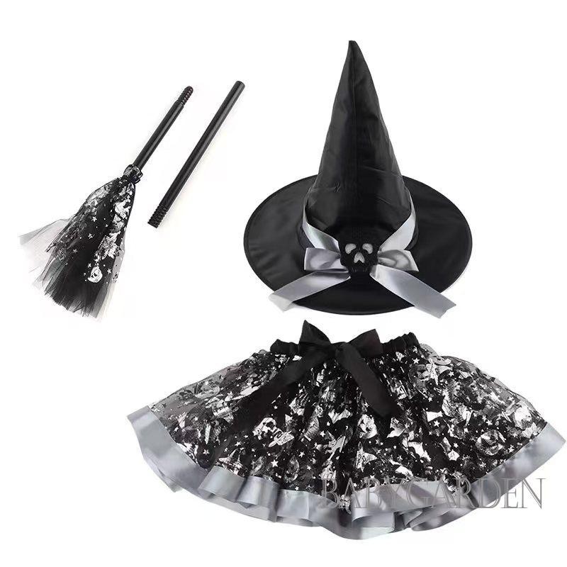 3 Trẻ Em Halloween Phù Thủy Trang Phục Nhỏ Phù Thủy Mũ Tutu Váy Chổi Bộ Hoàn Hảo Cho Bé Gái Cosplay Đảng