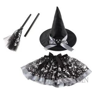 3 Trẻ Em Halloween Phù Thủy Trang Phục Nhỏ Phù Thủy Mũ Tutu Váy Chổi Bộ Hoàn Hảo Cho Bé Gái Cosplay Đảng