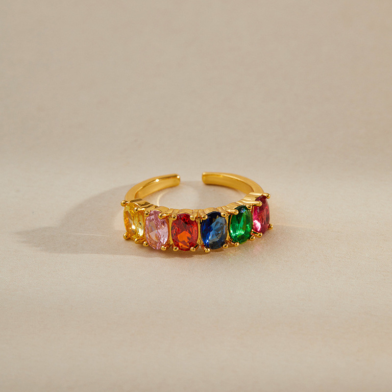 Nhẫn mở zircon nhiều màu sắc, thiết kế tối giản sang trọng dành cho nữ