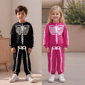 1-7 Tuổi Trẻ Em Bé Gái Bé Trai Trang Phục Halloween In Hình Bộ Xương Dài Tay Cổ Tròn Chui Đầu + Quần Eo Co Giãn 2 Chiếc Bộ
