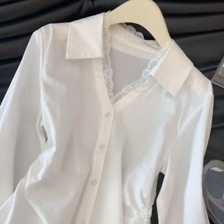 Áo sơ mi dài tay ren nữ phong cách Hàn Quốc
