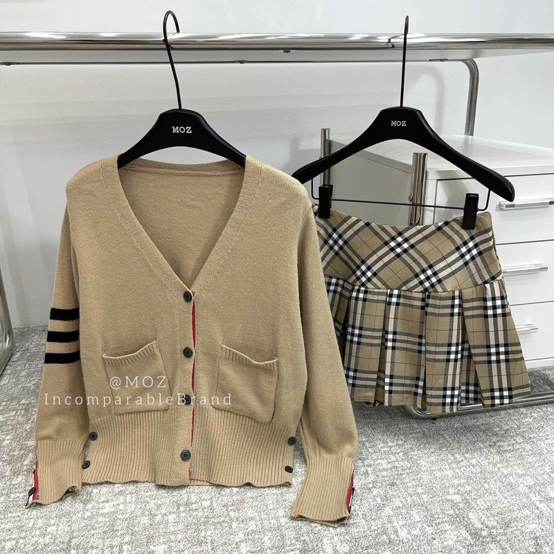 Set Áo Cardigan Thom Nâu Cam KCloset Mix Chân Váy Dạ Dày Dặn Nữ Tính NA547