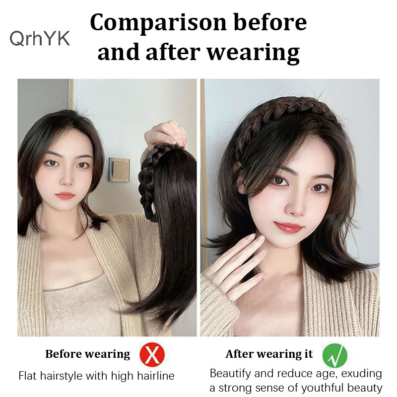 Tóc giả thời trang xương cá cho nữ, ngắn, tích hợp miếng dán, phụ kiện tóc