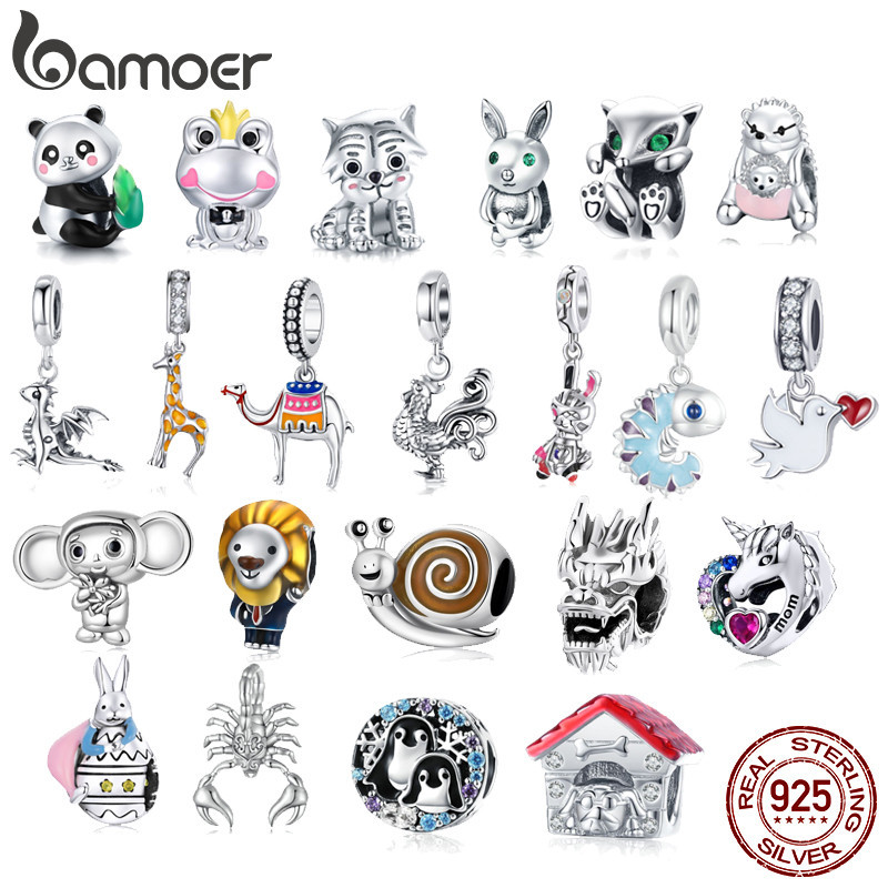 Bamoer Bạc 925 Quyến Rũ Gấu Trúc Đáng Yêu Hổ Động Vật Hoang Dã Mặt Dây Chuyền Phụ Kiện Thời Trang Quà Tặng Sinh Nhật SCC2811