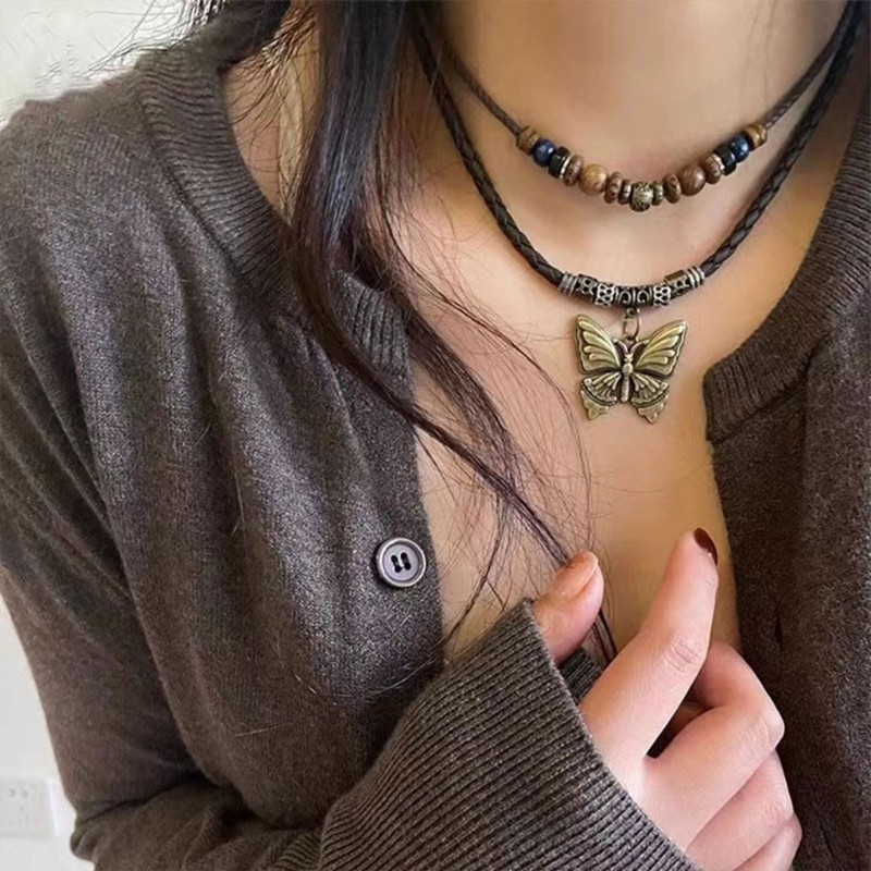 Vic Bướm Charm Choker Handmade Nhiều Lớp Dây Đeo Cổ Có Thể Điều Chỉnh Chiều Dài Xương Đòn Dây Chuyền Trang Sức Cho Người Hâm Mộ Thời Trang