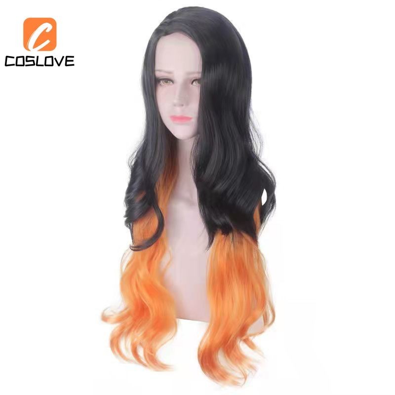 Anime Demon Slayer Kamado Nezuko Cosplay Tóc Giả Dài Phù Hợp Nữ, Hai Màu, Phụ Kiện Cosplay