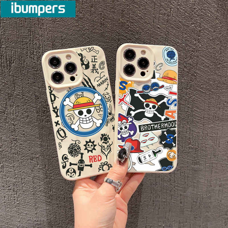 ibumpers Ốp lưng Iphone Ngầu Anime ONE PIECE Trắng Hoạ Tiết Ốp Điện Thoại nhám Mỏng Silicone Mềm Chống Sốc Chống Bẩn Cho Iphone 15 14 12 13 11 Pro Max IP 7 8 Plus Iphon X XS XR