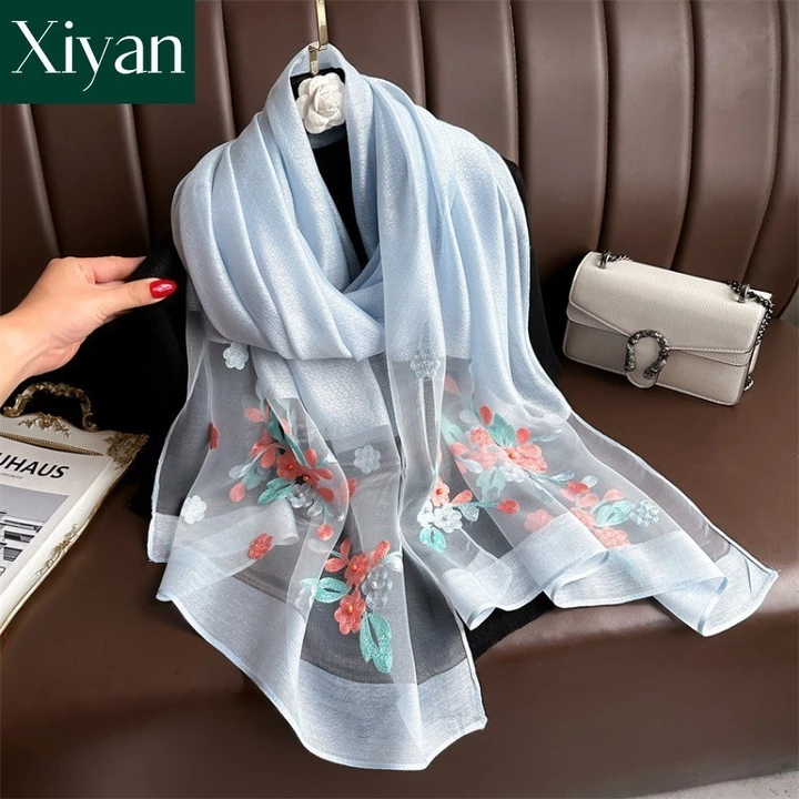 khăn choàng thêu thời trang mới dành cho nữ khăn lụa khăn đi biển khăn choàng chống nắng khăn quàng cổ nữ