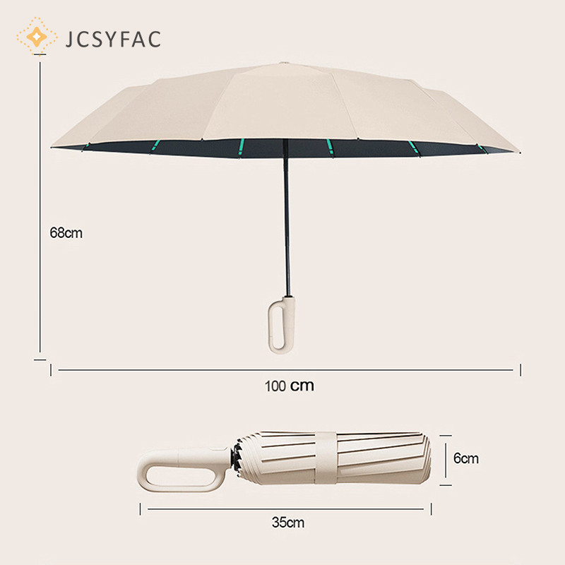 Jcsyfac Ô gấp ngược hoàn toàn tự động với ô UV sọc phản quang chống gió cho nam và nữ Tay cầm Carabiner Du lịch Mới