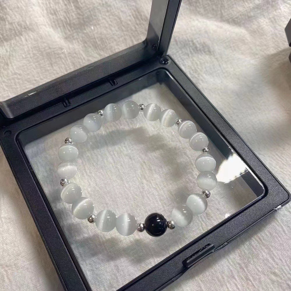Thời Trang Đen Sáng Đá Pha Lê Cặp Đôi Vòng Tay Đơn Giản Nam Nữ Opal Vòng Tay Quà Tặng Ngày Lễ Tình Nhân