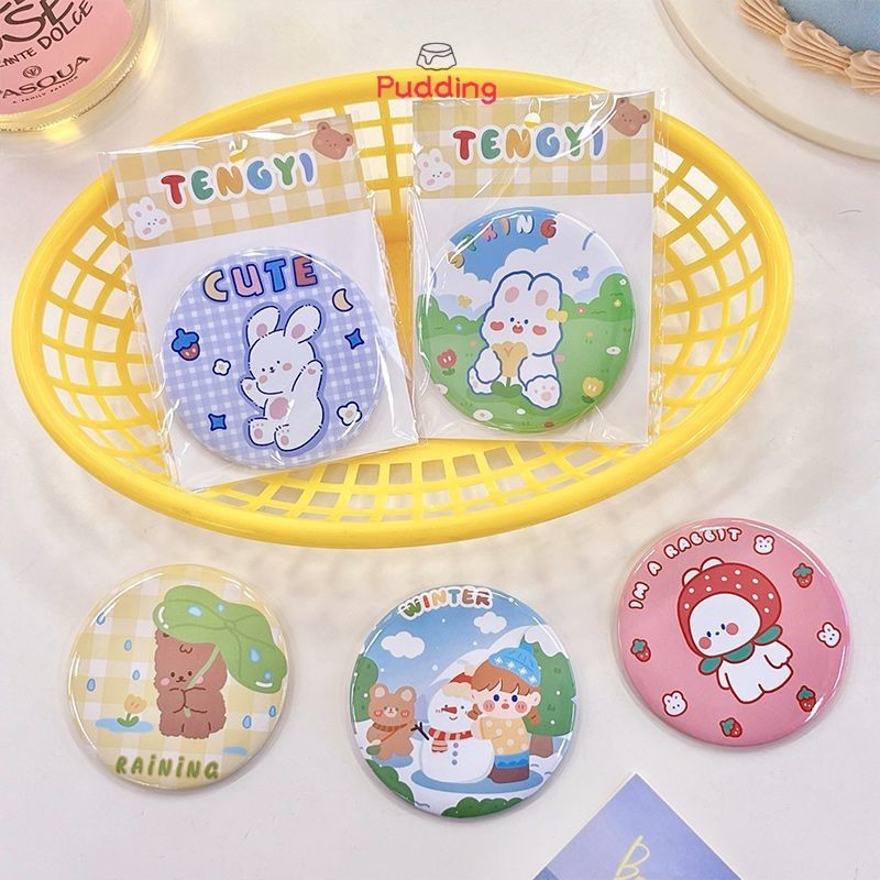 🍧Pudding🍧Gương Trang Điểm mini Kiểu Tròn Họa Tiết Hoạt Hình Dễ Thương