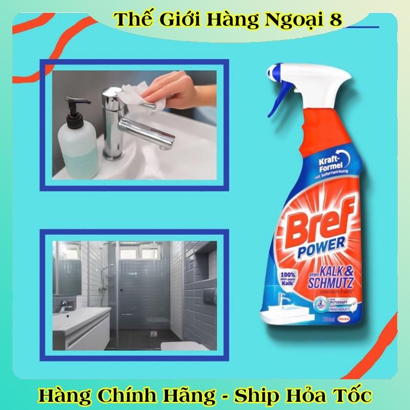 [Mẫu mới nhất] Chai xịt vệ sinh tẩy cặn canxi inox, vòi sen, vách kính Bref Power 750ml - Hàng Nội Địa Đức