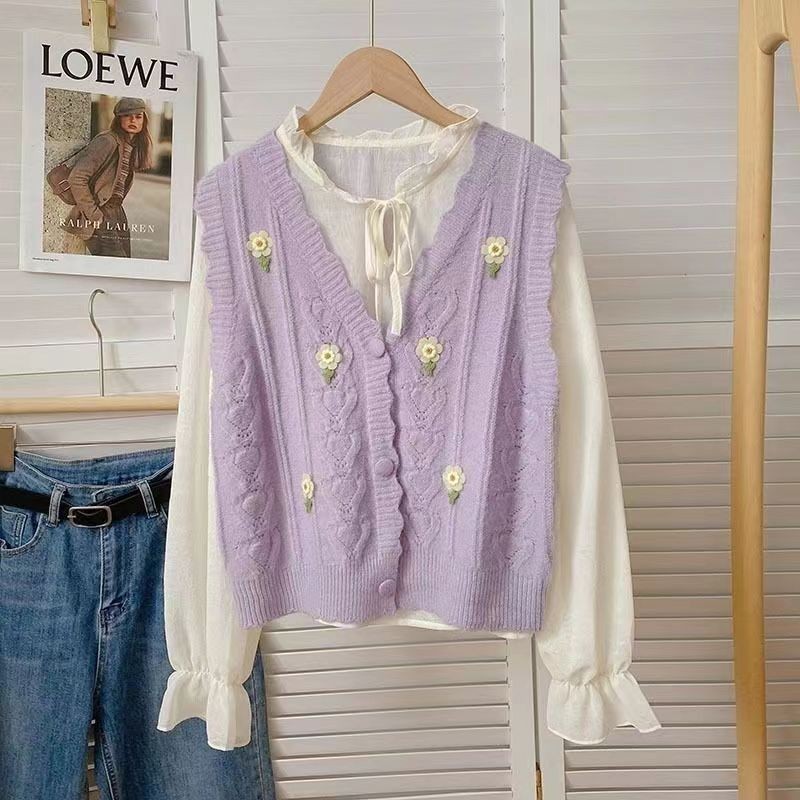 Áo Vest Nữ Thêu Hoa Dệt Kim Mới Rời Phong Cách Phương Tây Không Tay Xu Hướng