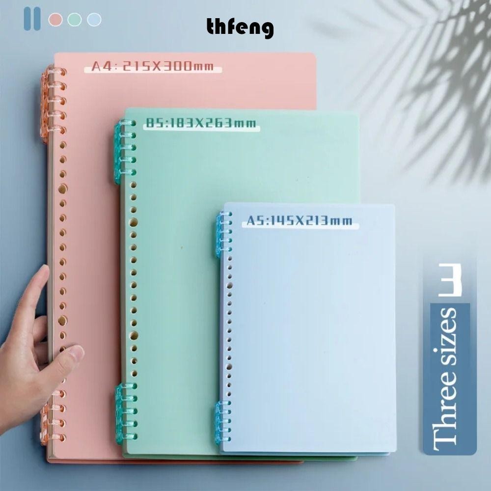 Thfeng 4 Máy tính xách tay lá rời DIY, Bìa sách lá rời trong suốt A4 A5 B5, Chất kết dính PP Vòng xoắn ốc Đồ dùng học tập văn phòng đầy màu sắc