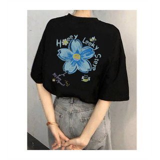 Áo thun tay ngắn in hình nữ, unisex, dáng rộng cổ tròn, phong cách OOTD