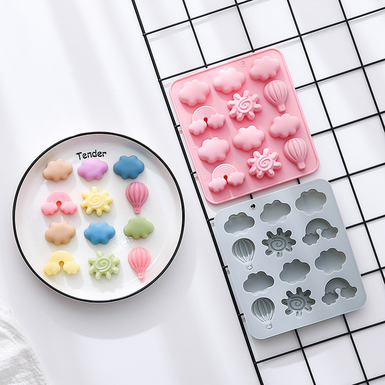 12 Khoang Đám Mây Nóng Bóng Khí Mặt Trời Cầu Vồng Hình Khuôn Silicon Sáp Chai Đường Chocolate Khuôn Trang Trí Bánh Khuôn DIY Khuôn Nướng Bánh