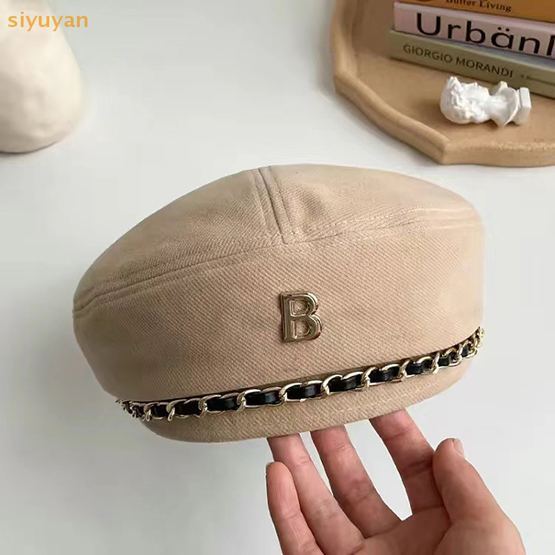 Siyuyan Cotton Nữ Mũ Nồi Mùa Đông Mũ Vintage Pháp Kẻ Sọc Top Mũ Họa Sĩ Mũ Thu Đông Phố Hình Bát Giác Mũ Nồi VN