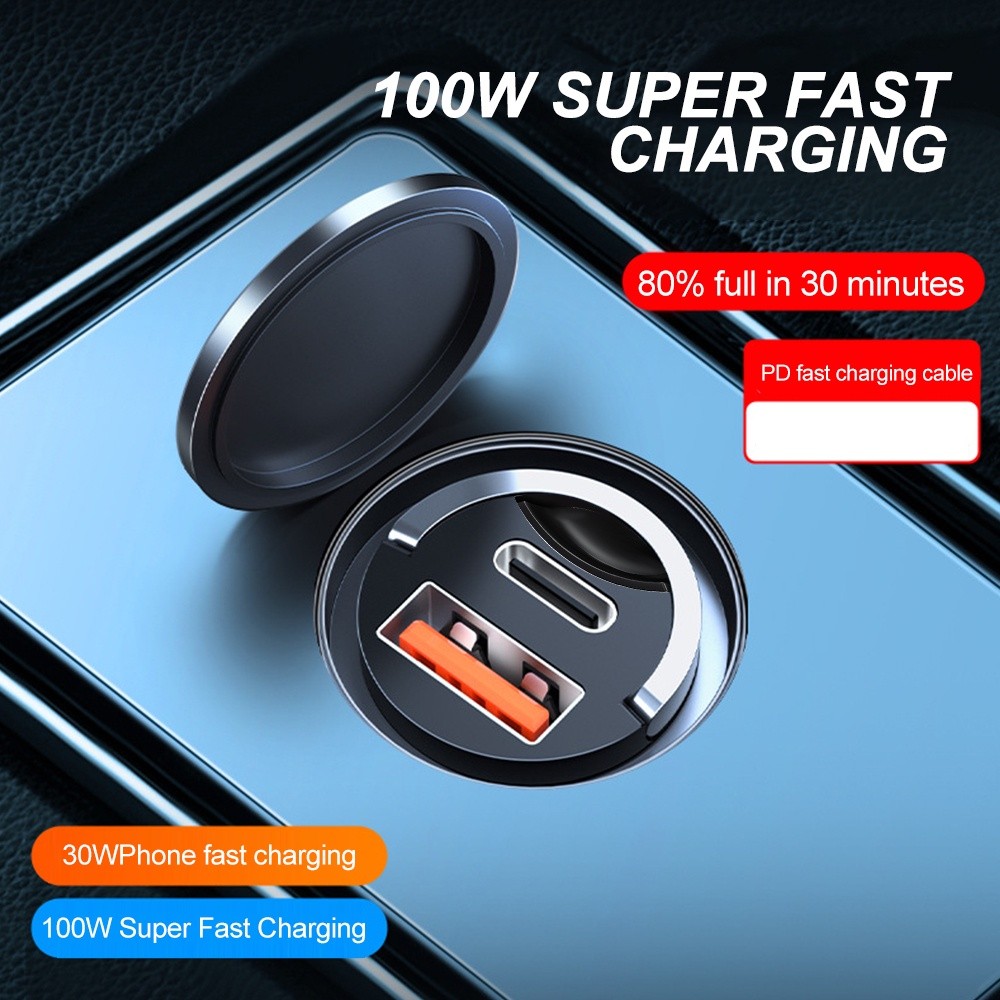 Bộ sạc xe hơi Mini Type-C Universal 200W Sạc nhanh QC3.0 QC4.0 Bộ sạc USB kép cho điện thoại di động