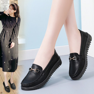 35-42 Giày Nữ Size Lớn Giày Da Thật Chính Hãng Thời Trang Phiên Bản Hàn Quốc Giày Đế Bằng Khóa Kim Loại Giày Mẹ Giày Thường Chống Trơn Trượt Chống Thấm Nước Giày Lười Có Sẵn Miễn Phí Vận Chuyển