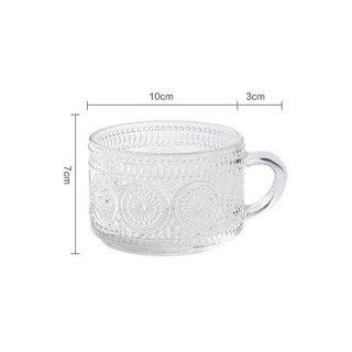 Set 2 cốc thuỷ tinh 450ml có quai hoạ tiết hoa cúc đồng xu sang trọng, dễ thương