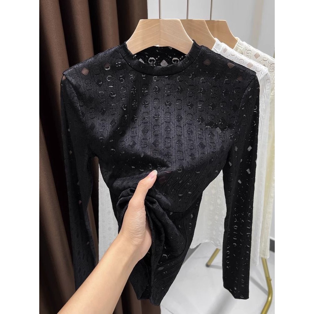 Milyfashion Phong Cách Mới Rỗng Ren Đáy Nhỏ Cổ Tròn Gạc Dài Tay