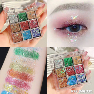 Bảng Phấn Mắt 9 Màu Sequin, Khay Nhũ Mắt Kim Tuyến Trang Điểm Lấp Lánh HaminStore