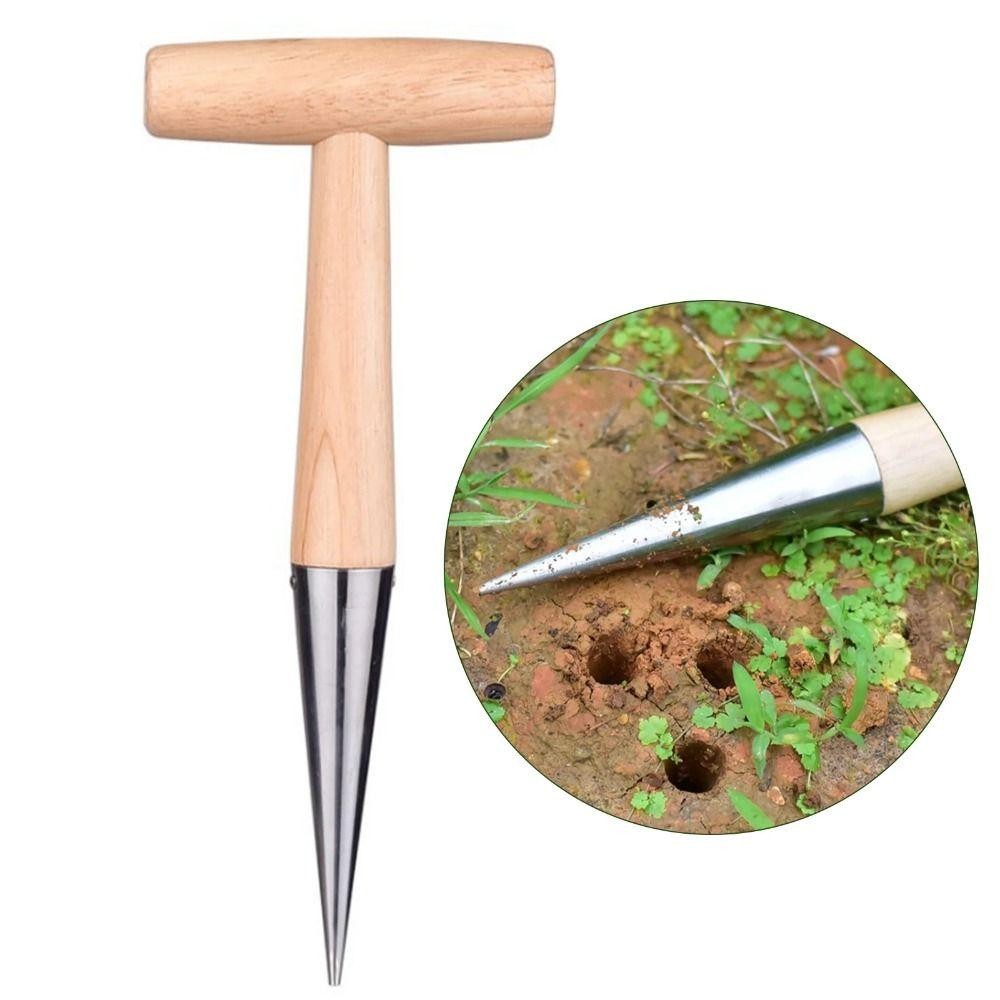 PWSSEND Hand Sow Dibbler, Tay cầm T-Wood Hạt giống gieo Công cụ đục lỗ trong vườn, Bóng đèn cấy ghép Dụng cụ trồng cây đào Dụng cụ phân phối làm vườn
