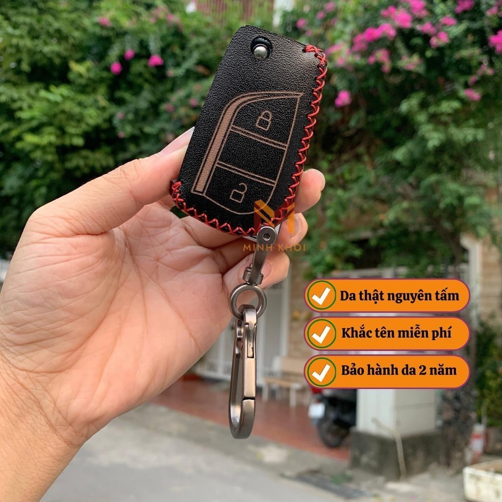 Bao da chìa khóa xe ô tô Toyota Fortuner, Hilux, Innova chìa gập mở Handmade da bò nhập khẩu