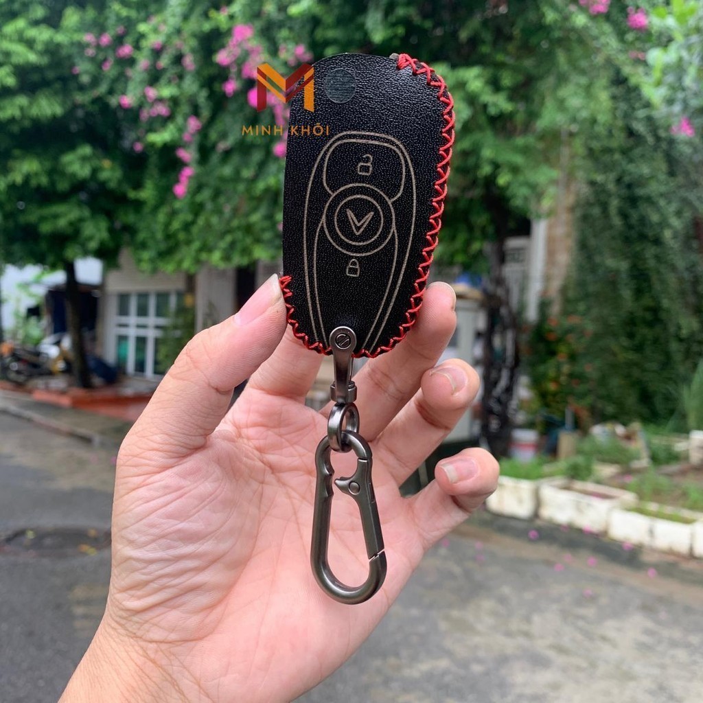 Bao da chìa khoá Vinfast Fadil handmade da thật, khâu thủ công khắc tên miễn phí