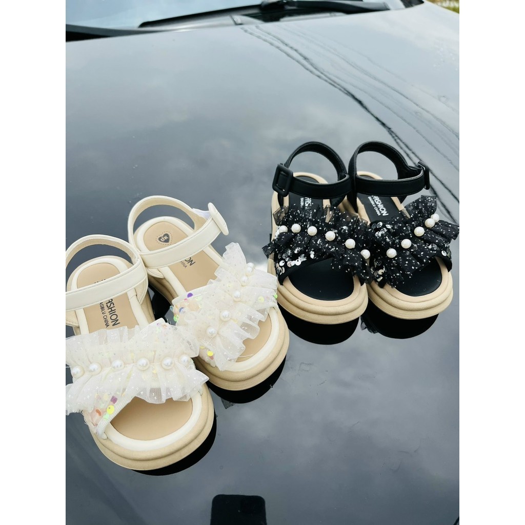 sandal bé gái dép quai hậu cho bé nhún bèo xinh xắn đính ngọc công chúa mẫu mới êm chân nhẹ QCCC có hộp A9319 ( ảnh thật