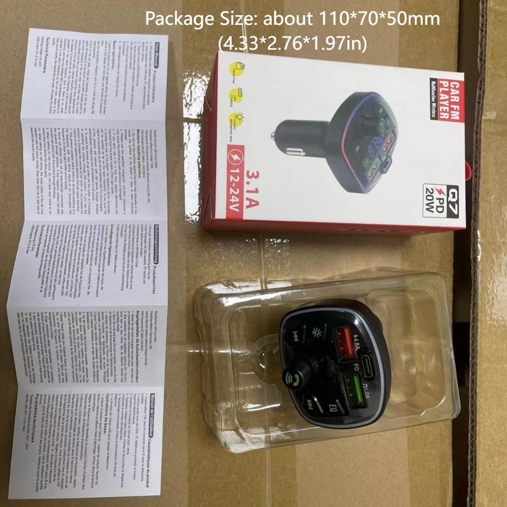Máy nghe nhạc MP3 trên ô tô YRBWD, Bộ phát FM Bluetooth điện áp thời gian thực sạc nhanh, Bộ phát FM rảnh tay đa chức năng Bluetooth 5.0 không dây đa chức năng