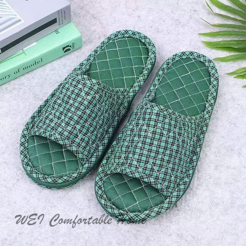 Dép bông tối giản đế vải sàn gỗ dép im lặng đế cotton nguyên chất ba lớp không trượt giặt máy dép nam