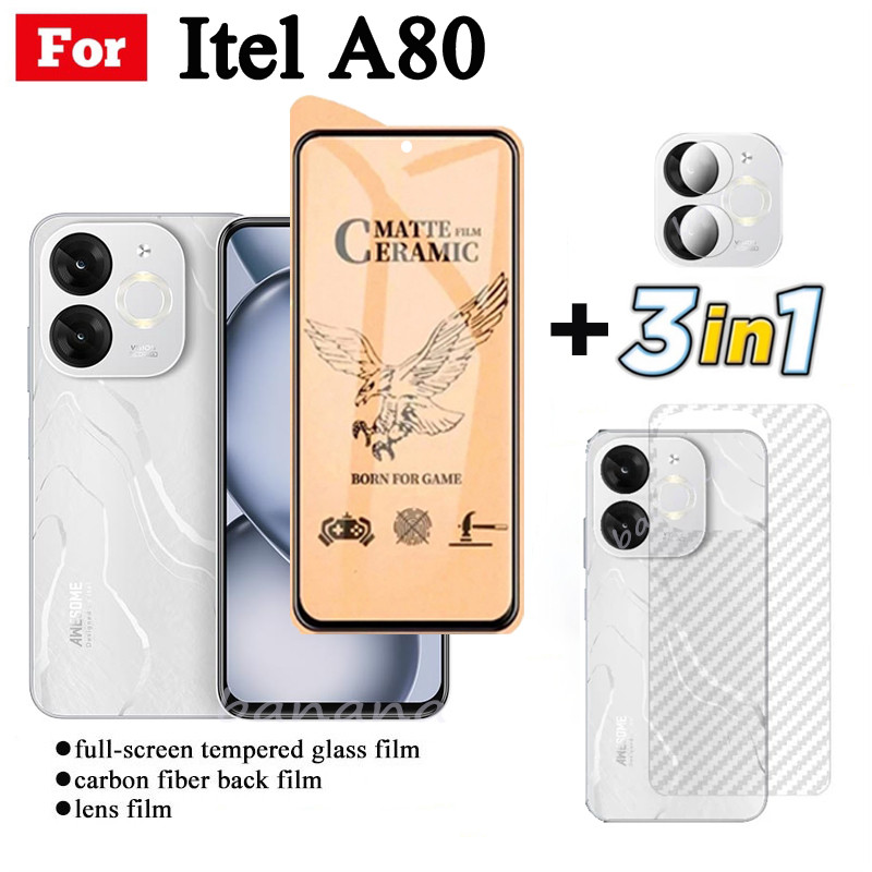 Kính cường lực gốm 3 TRONG 1 Itel A80 cho Itel A50 A50C A70 P65 Ống kính máy ảnh Kính bảo vệ màn hình và phim mặt sau