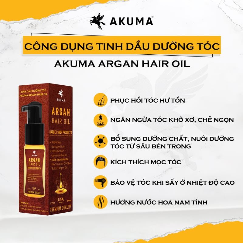 Ảnh Tinh Dầu Dưỡng Tóc AKUMA Argan Hair Oil 50ml Giúp Tóc Chắc Khỏe, Bóng Mượt, Hương Nước Hoa Nam Tính 2