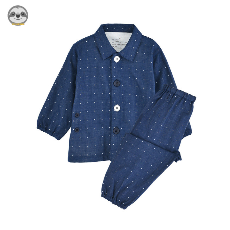 Phong cách Nhật Bản Muji / Bộ đồ ngủ có nút cho trẻ em / Đồ mặc nhà gạc hai lớp liền mạch / Trẻ sơ sinh Trẻ mới biết đi Dễ dàng mặc và cởi đồ ngủ