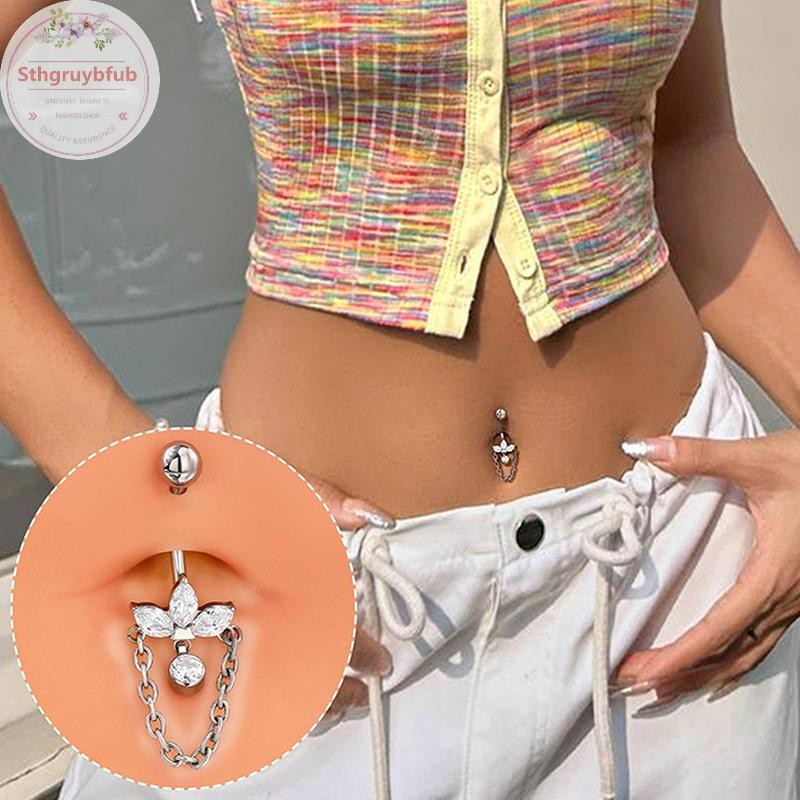 Sthb Thời Trang Pha Lê Trái Tim Bụng Nút Nhẫn Trang Sức Cho Nữ Thép Không Gỉ Zircon Rốn Nhẫn Cơ Thể Phụ Kiện VN