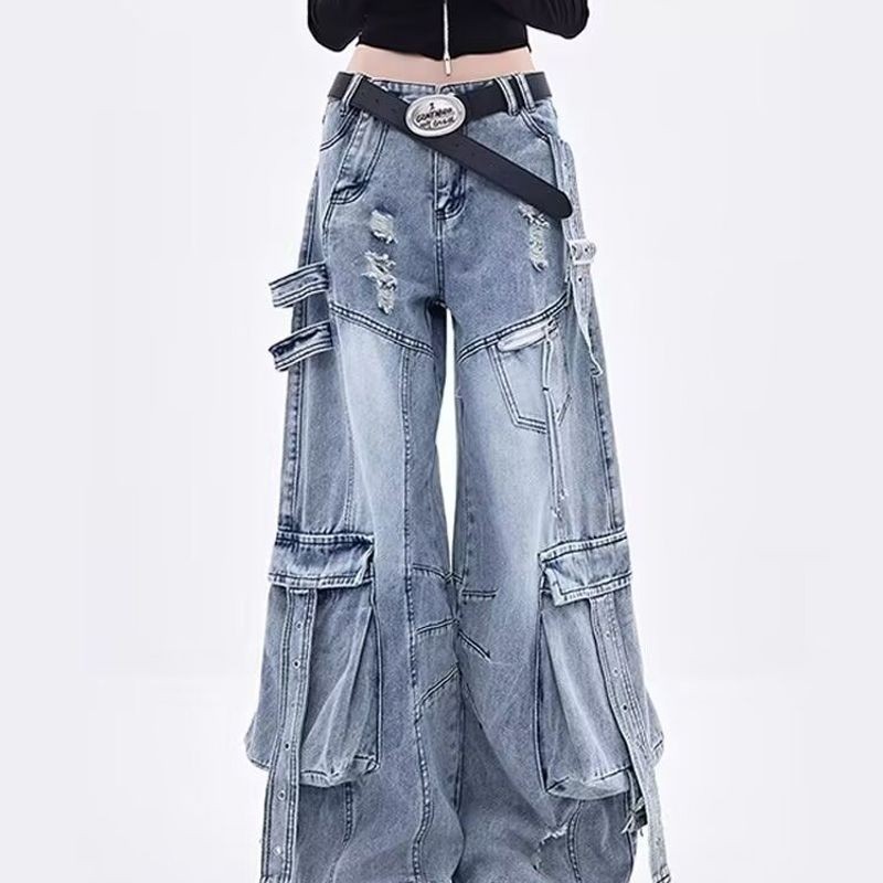 Quần denim độc đáo có dây buộc cho nữ, thời trang và thoải mái