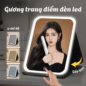 Gương Trang Điểm Để Bàn Có Đèn Led Cảm Ứng 3 Chế Độ Dinohome Đèn Kèm Sạc, Gương Mini Gấp Gọn HPS