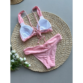 Đồ bơi nữ màu hồng cổ chữ V Dây hai mảnh Bikini Đồ bơi