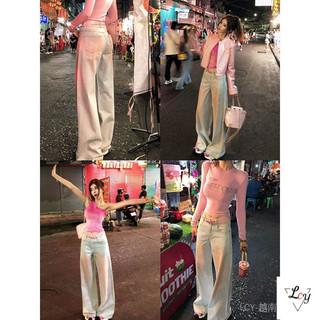 Quần jeans ống rộng bigsize phong cách vintage Mỹ màu hồng macaron ống thẳng xuân hè 2026