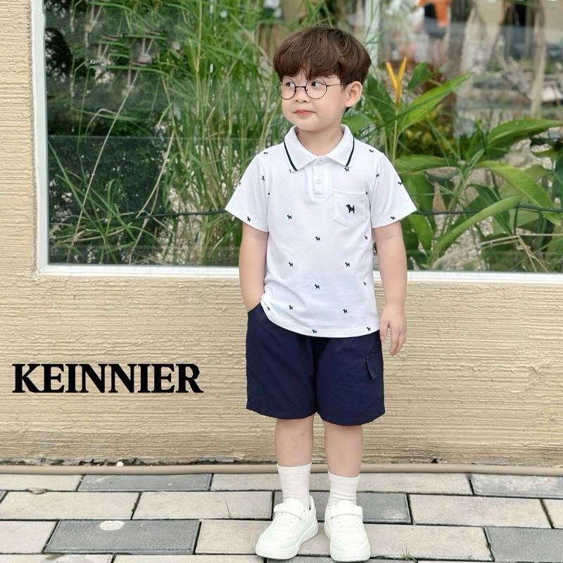 Set bộ polo bé trai Bernie T0525B09 in họa tiết tràn 2 màu trắng than – đồ bộ trẻ em size 80-140 (9-26kg)