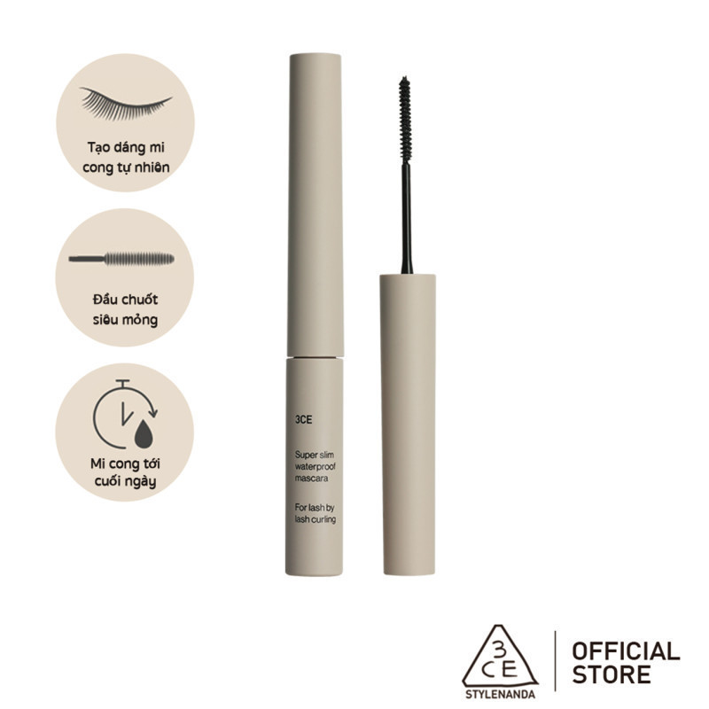 Chuốt Mi 3CE Super Slim Waterproof Mascara Siêu Mỏng Chống Nước, Lâu Trôi